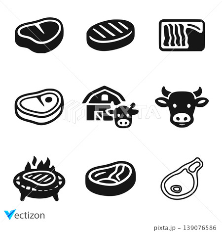 Meat icon set. Beef vector illustration. Steak symbol. 139076586