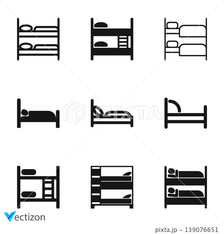 Bed vector icon set isolated in black background 139076651