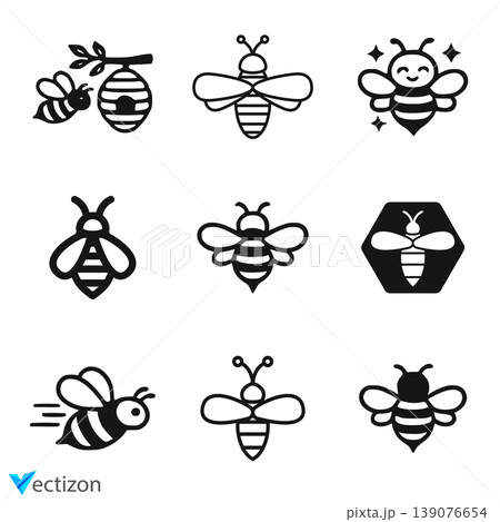 Bee icon. Bumblebee pictogram. Honey bee vector illustration. Bee icon. Bumblebee pictogram. Honey bee vector illustration. 139076654