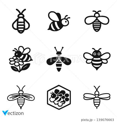 Bee icon. Bumblebee pictogram. Insect sign isolated. 139076663