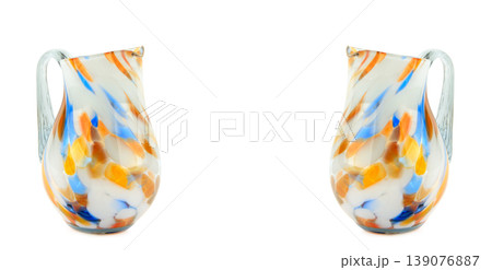 Two Decorative Glass Pitchers with Colorful Mosaic Pattern 139076887