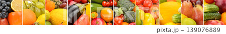 Panoramic Collage of Fresh Organic Fruits and Vegetables 139076889