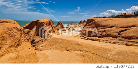 The rock formations at Canoa Quebrada Beach at Canoa Quebrada, state of Ceara, Brazil The rock formations at Canoa Quebrada Beach at Canoa Quebrada, state of Ceara, Brazil 139077213