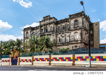 The facade and entrance of the Colegio Dom Bosco school in Manaus. Amazonas, Brazil 139077255