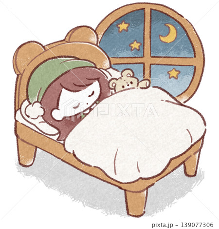 夜にベッドで眠る女の子 139077306