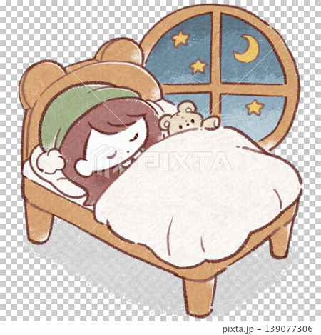 夜にベッドで眠る女の子 139077306