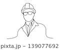 Builder in a protective helmet one line drawing. Vector illustration. 139077692