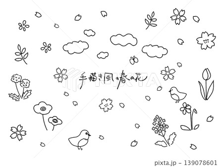 手書き風の春の花イラスト素材(ライン) 139078601