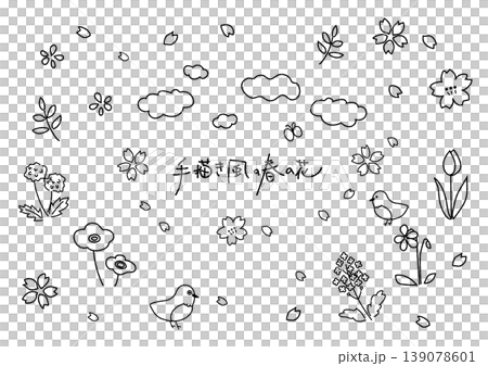 手書き風の春の花イラスト素材(ライン) 139078601