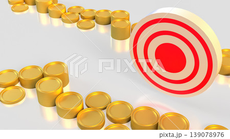 Financial Target Achievement Concept With Bullseye And Gold Coins Investment 3d render. 139078976