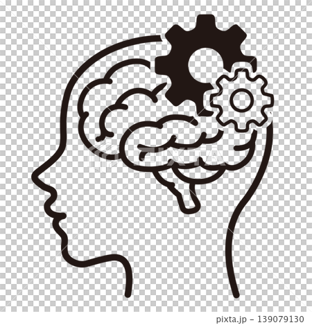 Brain and gear icon at the top: Thinking, System, Processing Image Brain and gear icon at the top: Thinking, System, Processing Image 139079130