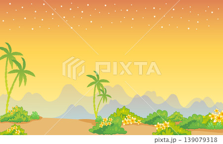 Cartoon background with palms at sunset vector 139079318