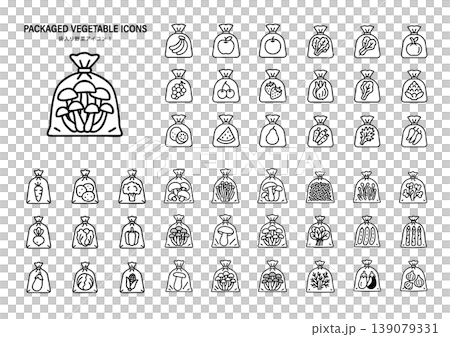 Icon set of bagged vegetables and fruits 139079331