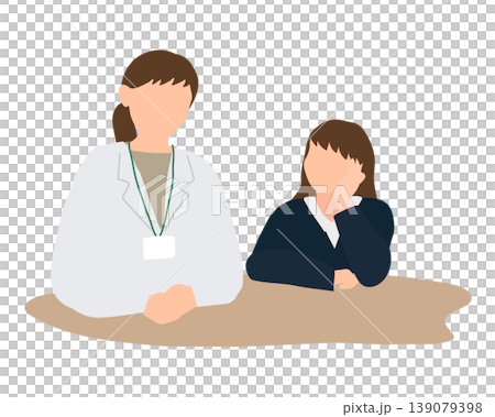 保健室で先生と前向きに話す小学生の女の子のイラスト 139079398
