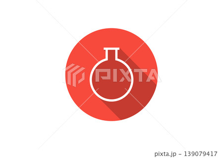 Flat Red Science Icon of Round Flask With Long Shadow for Laboratory and Chemistry Design Flat Red Science Icon of Round Flask With Long Shadow for Laboratory and Chemistry Design 139079417