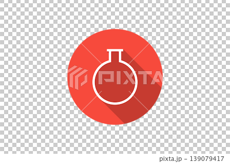 Flat Red Science Icon of Round Flask With Long Shadow for Laboratory and Chemistry Design Flat Red Science Icon of Round Flask With Long Shadow for Laboratory and Chemistry Design 139079417