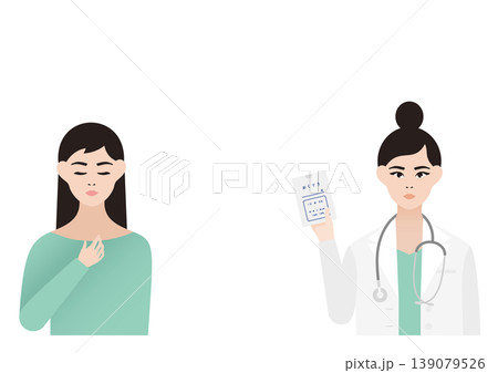 ほっと安心する女性患者と薬の説明をする女医の診療ベクターイラスト素材 139079526