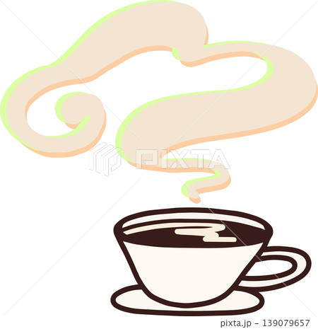 コーヒーカップと大きな湯気のイラスト素材　ふわふわ香り　手書き風　おしゃれ　白背景　カフェ装飾素材 139079657