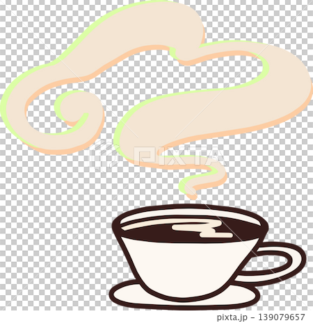 コーヒーカップと大きな湯気のイラスト素材　ふわふわ香り　手書き風　おしゃれ　白背景　カフェ装飾素材 139079657
