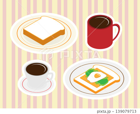 食パンとコーヒーでモーニング・アイソメトリックイラスト 139079713