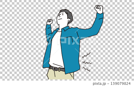両腕をあげて大きく伸びをする男性のイラスト素材 139079824