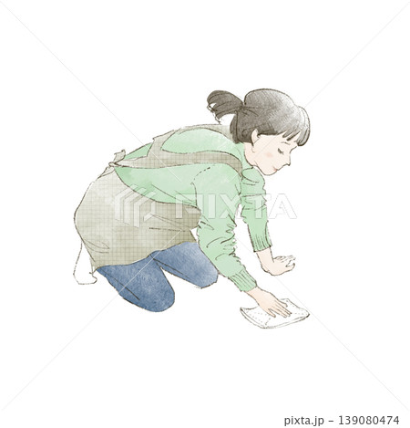 床の拭き掃除をするジ女性 139080474