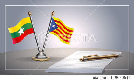 Small national flag of Myanmar and Catalonia flag Relation, Template Vector Illustration 139080646