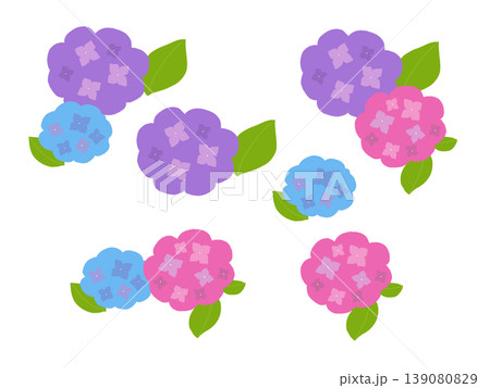 シンプルな紫陽花の手描きイラストセット シンプルな紫陽花の手描きイラストセット 139080829