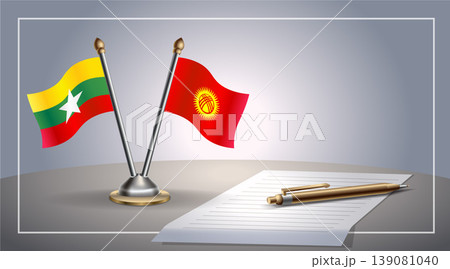 Small national flag of Myanmar and Kyrgyzstan flag Relation, Template Vector Illustration 139081040