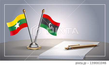 Small national flag of Myanmar and Libya flag Relation, Template Vector Illustration Small national flag of Myanmar and Libya flag Relation, Template Vector Illustration 139081046