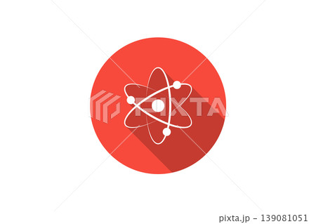 Flat Atom Icon With Long Shadow In Red Circle Representing Science And Nuclear Physics Concept Flat Atom Icon With Long Shadow In Red Circle Representing Science And Nuclear Physics Concept 139081051