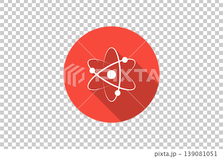 Flat Atom Icon With Long Shadow In Red Circle Representing Science And Nuclear Physics Concept Flat Atom Icon With Long Shadow In Red Circle Representing Science And Nuclear Physics Concept 139081051