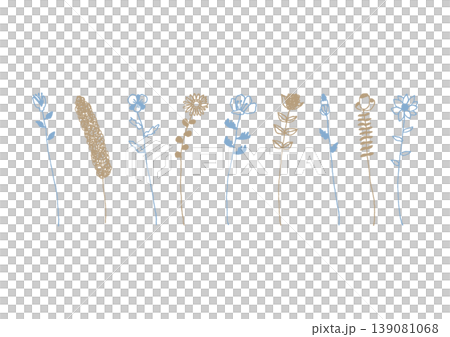 色々な種類の一輪の花のシンプルな手描きイラストセット1(青・茶色) 色々な種類の一輪の花のシンプルな手描きイラストセット1(青・茶色) 139081068