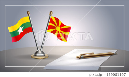 Small national flag of Myanmar and Macedonia flag Relation, Template Vector Illustration Small national flag of Myanmar and Macedonia flag Relation, Template Vector Illustration 139081197