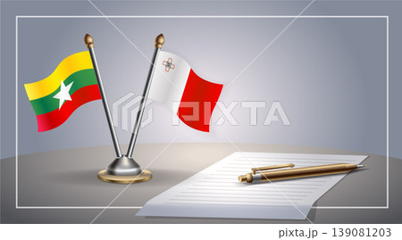 Small national flag of Myanmar and Malta flag Relation, Template Vector Illustration 139081203