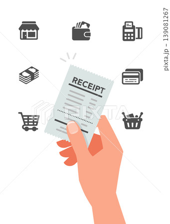 Hand Holding Paper Receipt Icon for Retail and Financial Payment Concepts Hand Holding Paper Receipt Icon for Retail and Financial Payment Concepts 139081267