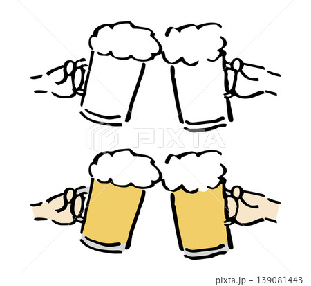 手描きのビールで乾杯しているイラスト 筆絵 ジョッキ 乾杯 手描きのビールで乾杯しているイラスト 筆絵 ジョッキ 乾杯 139081443