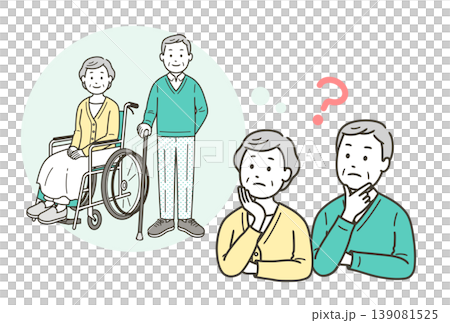 要介護になった時の事を考えて心配する高齢者夫婦 要介護になった時の事を考えて心配する高齢者夫婦 139081525
