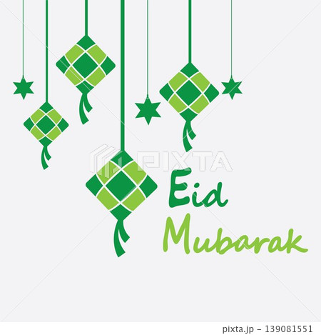 Eid mubarak background with ketupat,crescent and stars for celebrate eid ul fitr or eid ul adha - Vector illustration Eid mubarak background with ketupat,crescent and stars for celebrate eid ul fitr or eid ul adha - Vector illustration 139081551