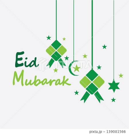 Eid mubarak background with ketupat,crescent and stars for celebrate eid ul fitr or eid ul adha - Vector illustration 139081566