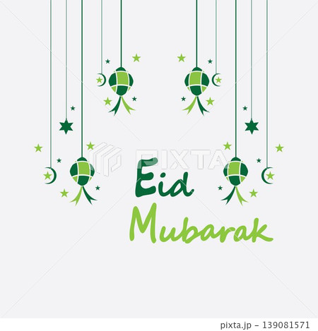 Eid mubarak background with ketupat,crescent and stars for celebrate eid ul fitr or eid ul adha - Vector illustration Eid mubarak background with ketupat,crescent and stars for celebrate eid ul fitr or eid ul adha - Vector illustration 139081571