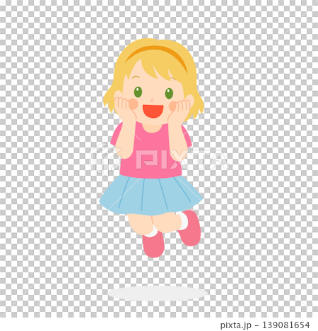 元気にジャンプする笑顔の女の子_4 139081654