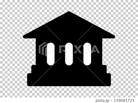 銀行アイコン　建物　金融機関　シンボルマーク　白黒　ベクターイラスト	 139081725