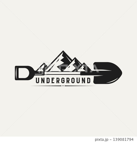 underground with mountain and shovel vintage logo underground with mountain and shovel vintage logo 139081794