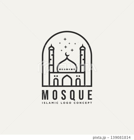 isolated mosque minimalist line art badge logo 139081814