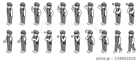 アイソメトリックイラスト:色々なポーズの警察官男女 アイソメトリックイラスト:色々なポーズの警察官男女 139082028