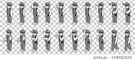 アイソメトリックイラスト:色々なポーズの警察官男女 アイソメトリックイラスト:色々なポーズの警察官男女 139082028