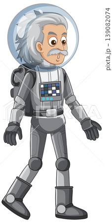 Cartoon Illustration of an Elderly Scientist Wearing a Silver Astronaut Suit Cartoon Illustration of an Elderly Scientist Wearing a Silver Astronaut Suit 139082074