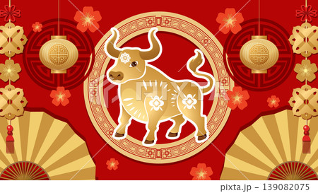 Golden Ox Chinese Zodiac Vector Illustration for Lunar New Year Celebration 139082075