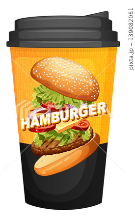 Exploded View Hamburger Illustration on a Takeaway Coffee Cup Design 139082081